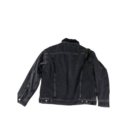 Levi's Premium Small Blackwash Denim Jacket Sherpa Lined Trucker Rancher - Picture 3 of 7